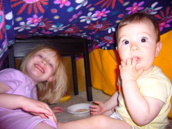 Sophie and Lillie in their fort