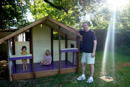 Shad and the girls with the playhouse